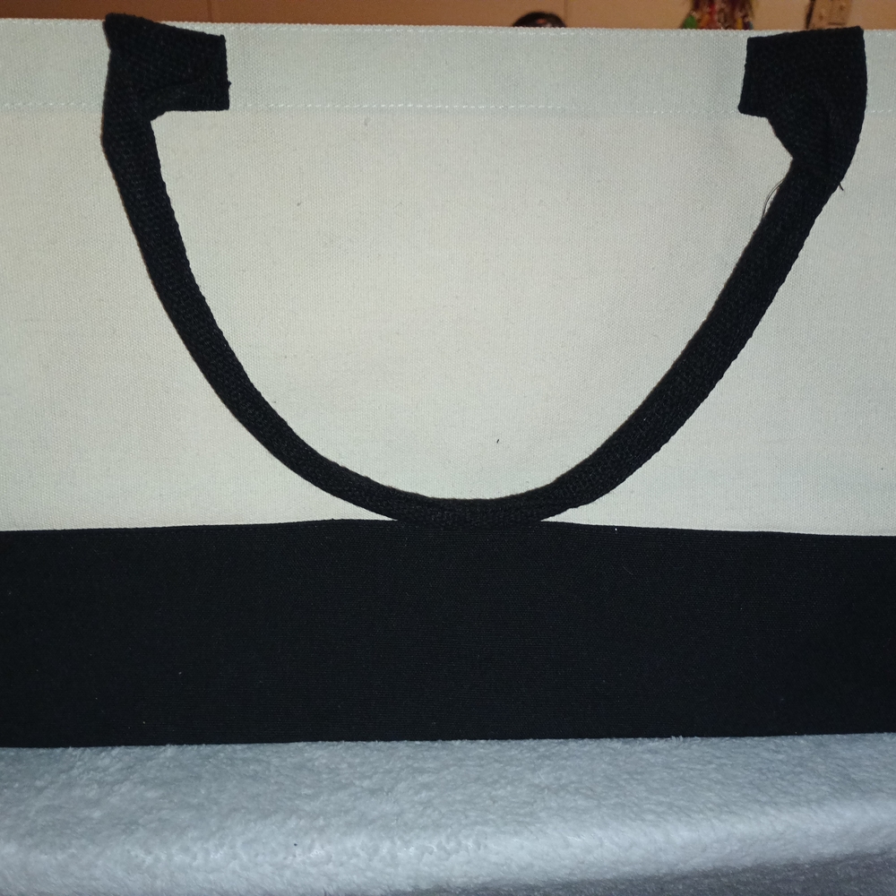 Stitch Canvas Tote Bag with Black Handles Nwot (Cream Off-white Color) - Picture 3 of 6